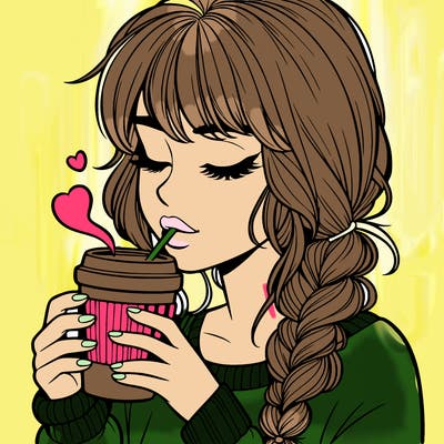 realistic girl drinking coffee