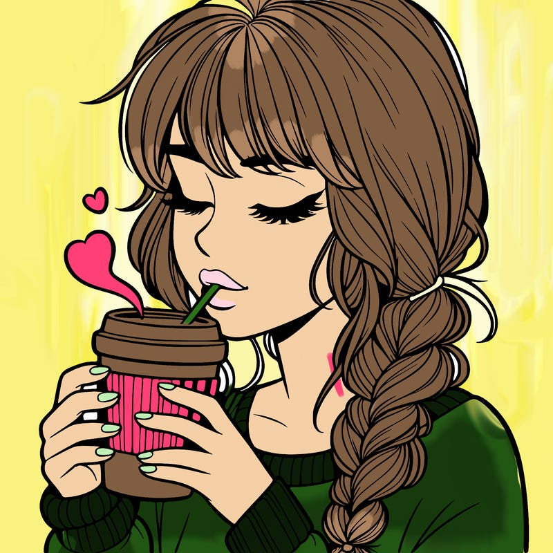 realistic girl drinking coffee