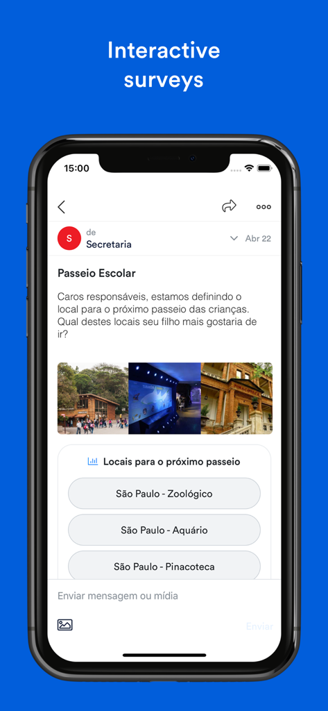 Smartphone screen displaying an interactive school survey on ClassApp