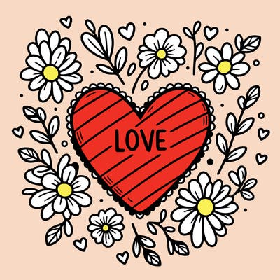 love heart with flowers around it