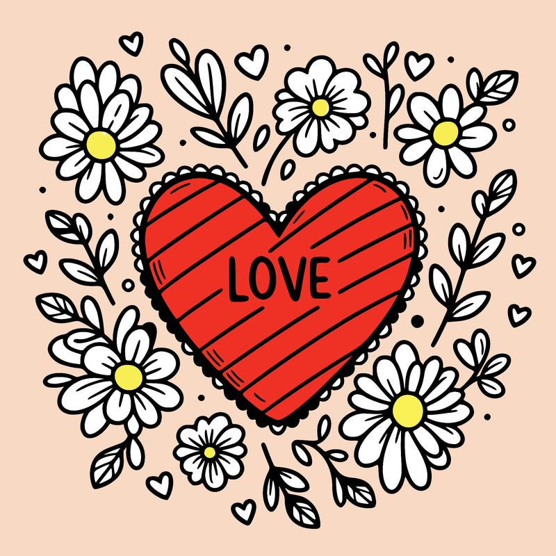 love heart with flowers around it