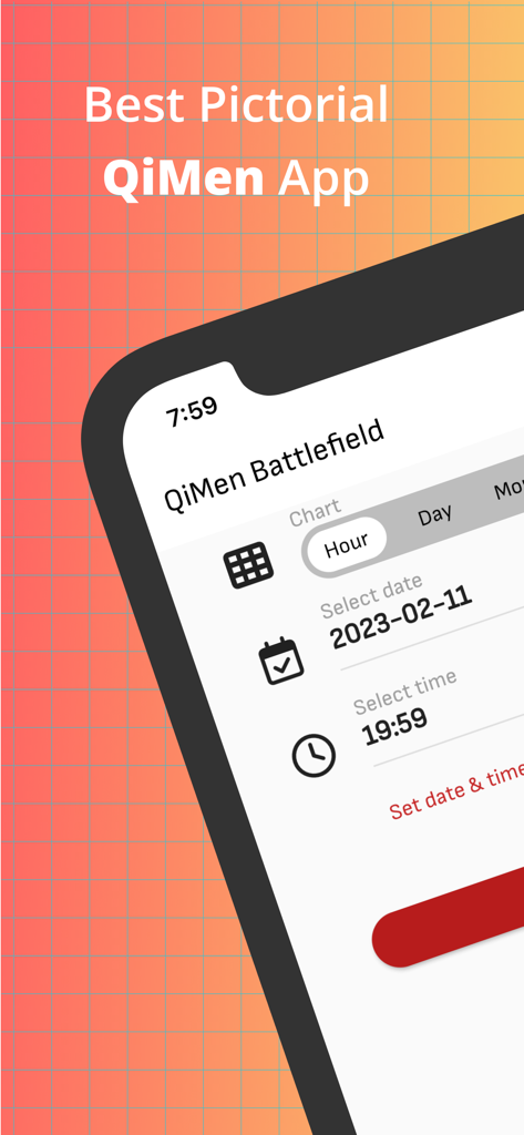QiMen World - Interface of the QiMen World app showing date and time selection for chart plotting