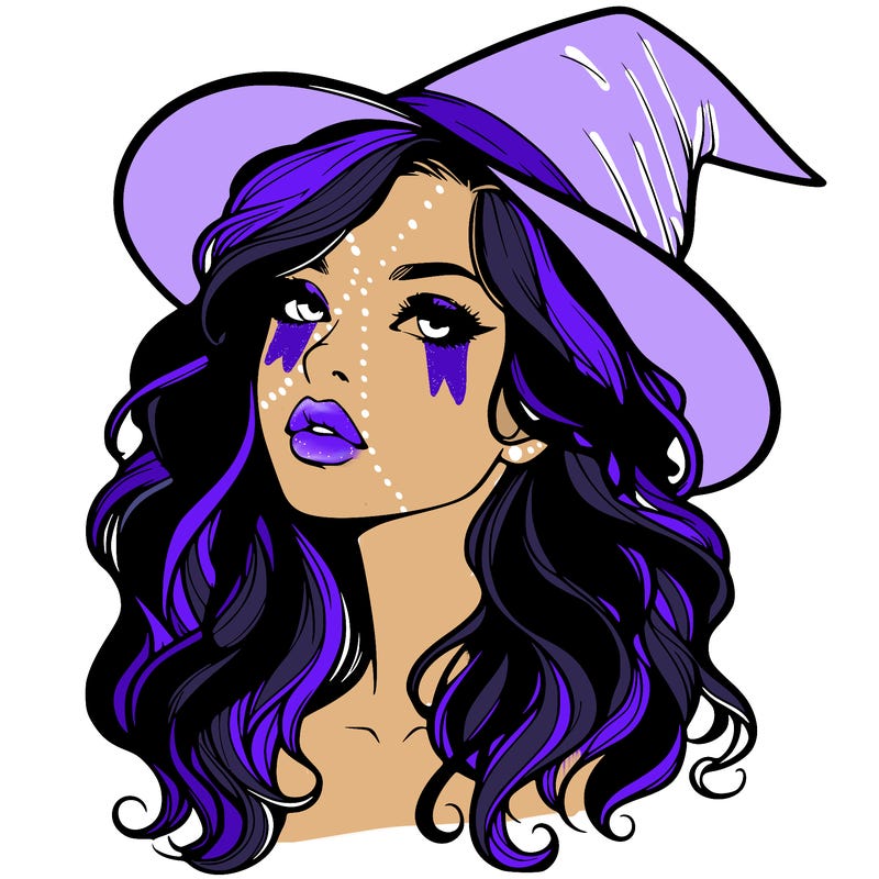 realistic witch girl with wavy hair and lips