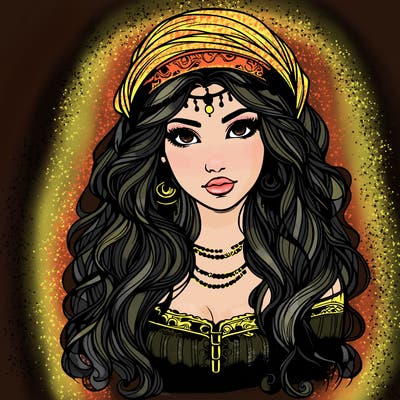 realistic beautiful mysterious gypsy girl