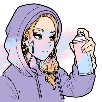 a realistic girl, spray painting