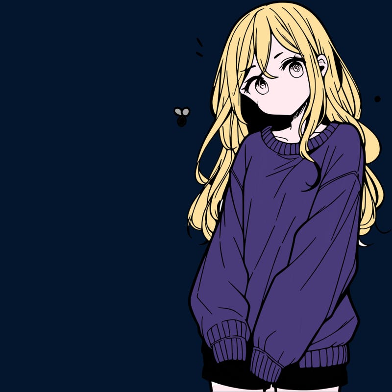 manga teen girl  in a sweater and baggy pants