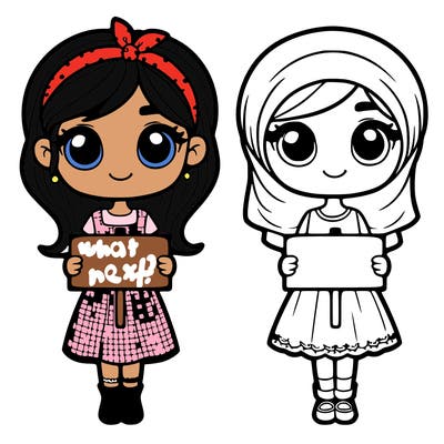 2 girls holding signs and have cute dresses