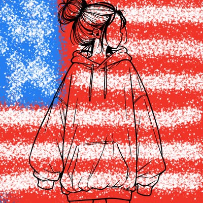 realistic girl with a oversized sweatshirt on and a bun