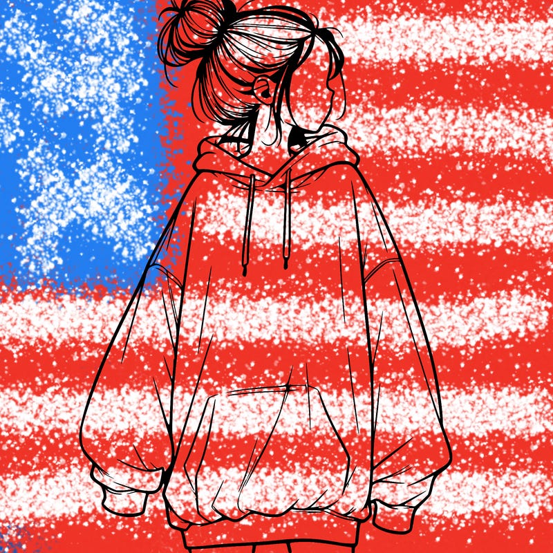 realistic girl with a oversized sweatshirt on and a bun