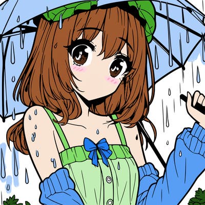 pretty anime girl in the rain
