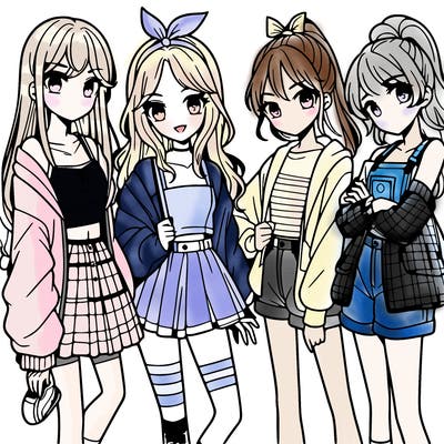 teen manga girls group of 4