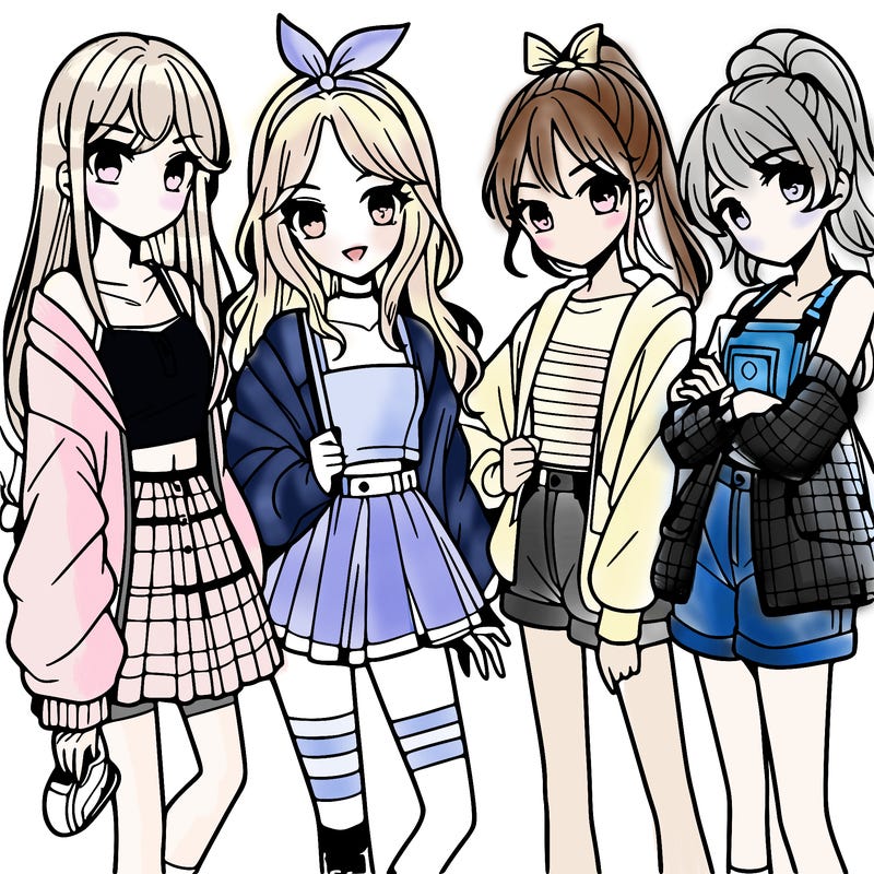 teen manga girls group of 4