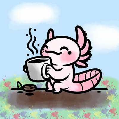 axolotl drinking coffee
