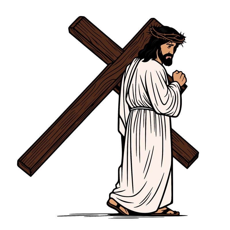 jesus holding the cross on the back