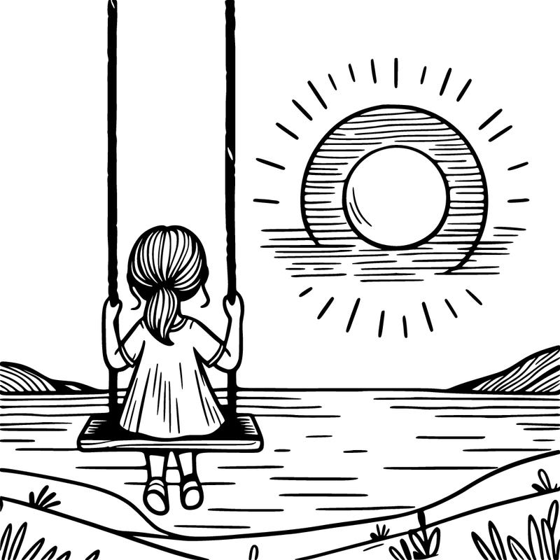 girl swinging on swing looking at sunset