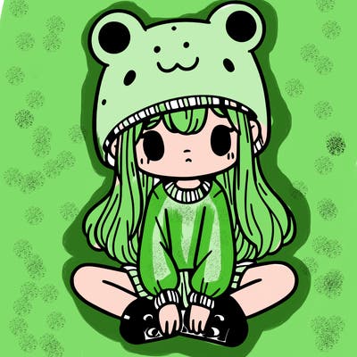 a girl wearing a frog hat and some frog socks