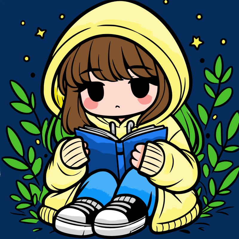 girl in oversized hoodie reading a book
