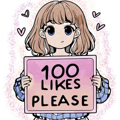 a girl holding a sign saying 100 likes please