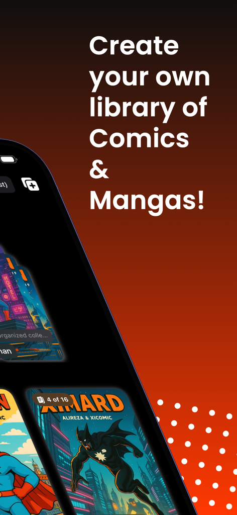 xiComic - Comic & Manga Reader - Interface of the xiComic app showing a personalized library of digital comics and manga