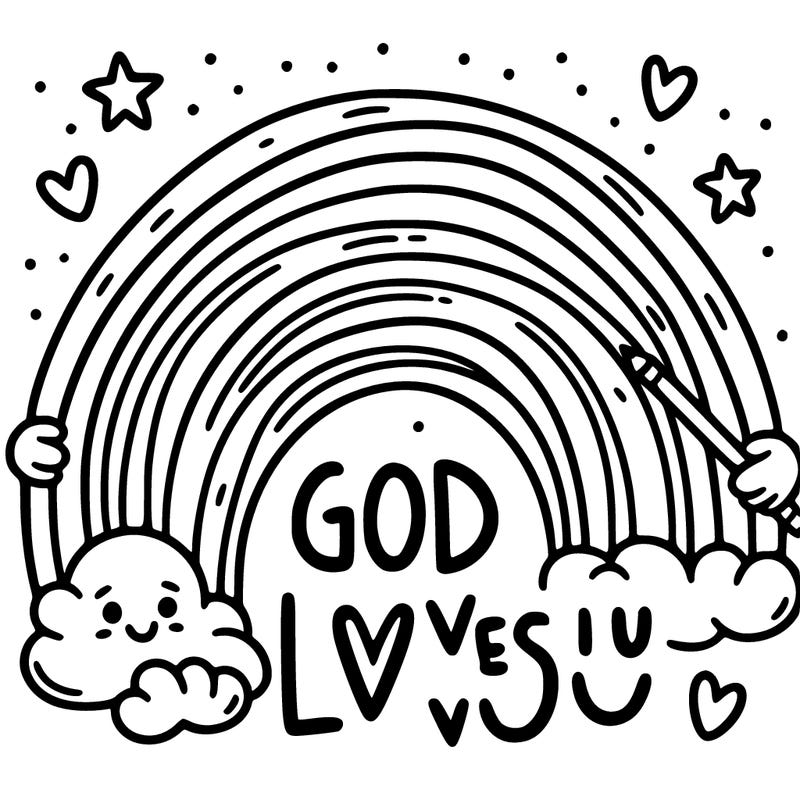 a rainbow with the words "god loves you" that you can also color in