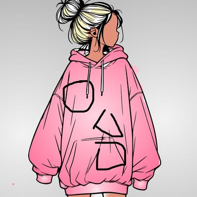 realistic girl with a oversized sweatshirt on and a bun