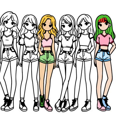 a group of girls wearing crop tops and shorts