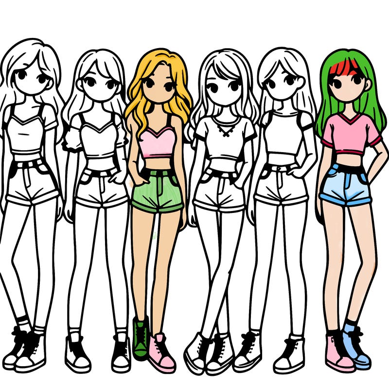 a group of girls wearing crop tops and shorts