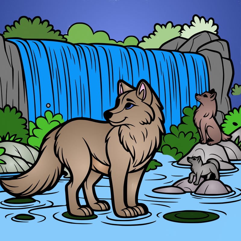 waterfall wolf