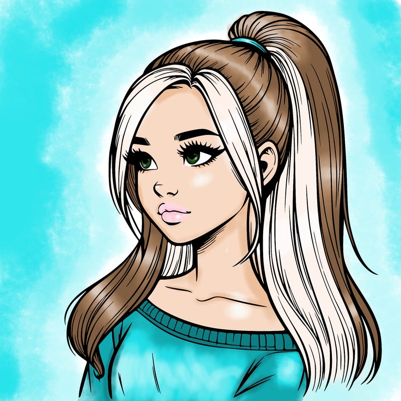 realistic girl with a high ponytail