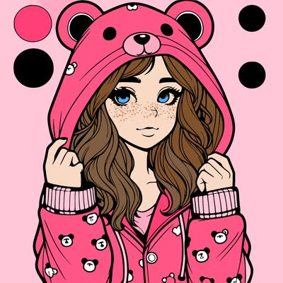 realistic girl in a animal pjs hoodie