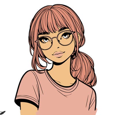realistic girl with freckles and clear glasses