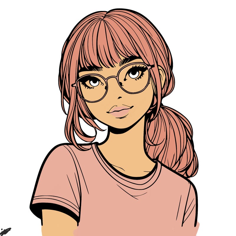 realistic girl with freckles and clear glasses