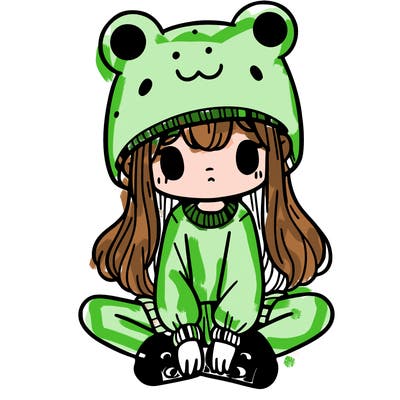 a girl wearing a frog hat and some frog socks