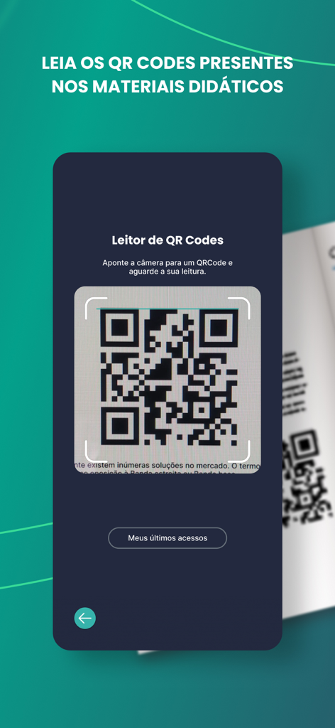 Bernoulli Play app interface showing the QR code reader scanning a textbook