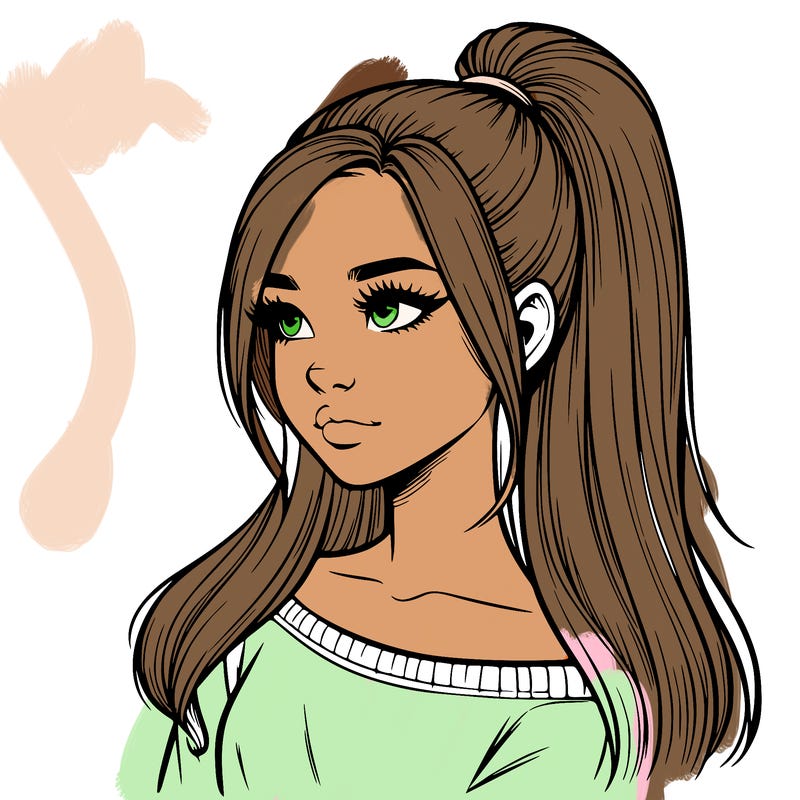 realistic girl with a high ponytail