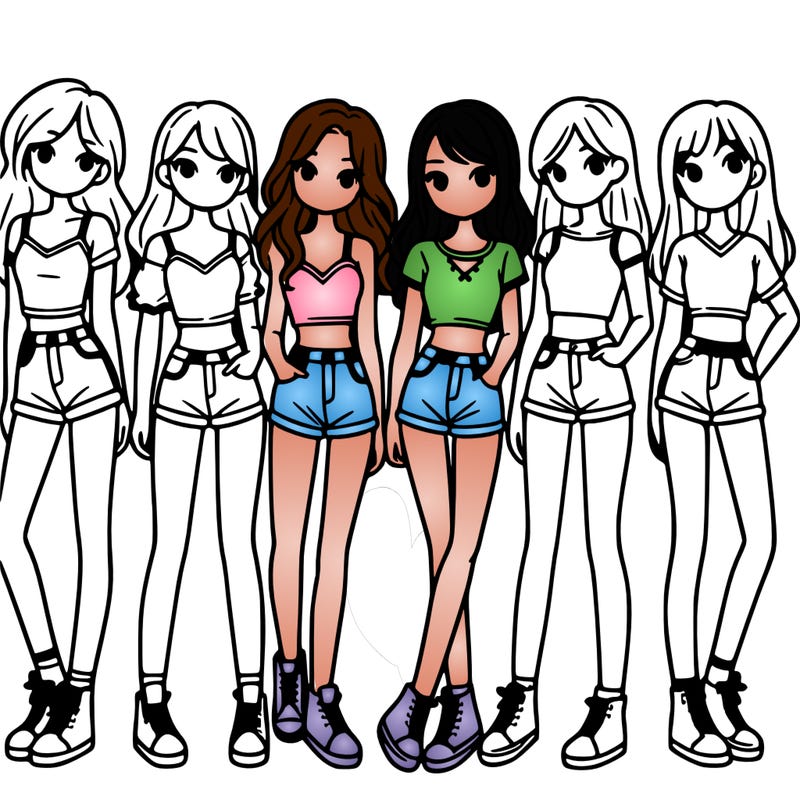 a group of girls wearing crop tops and shorts