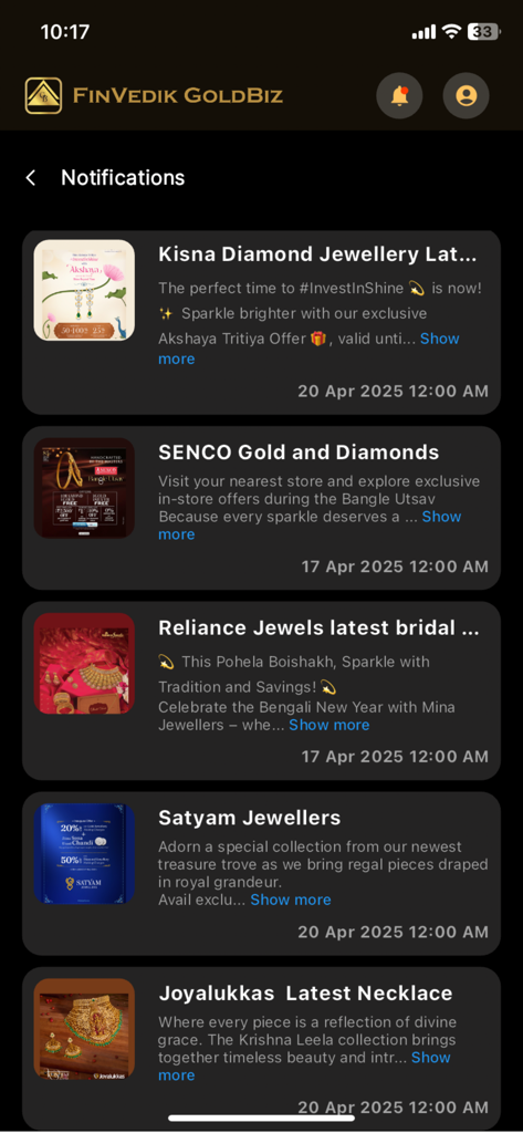 Gold Rate Today - India Live - Pantalla de notificaciones que muestra los últimos diseños de joyería de oro y ofertas de joyeros indios
