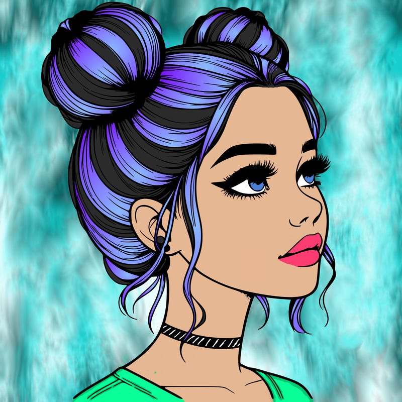 realistic girl with buns on the top of her head