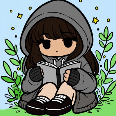 girl in oversized hoodie reading a book