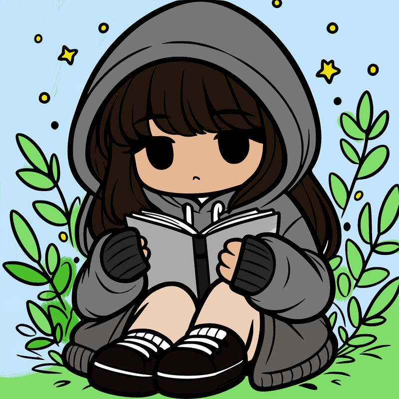 girl in oversized hoodie reading a book
