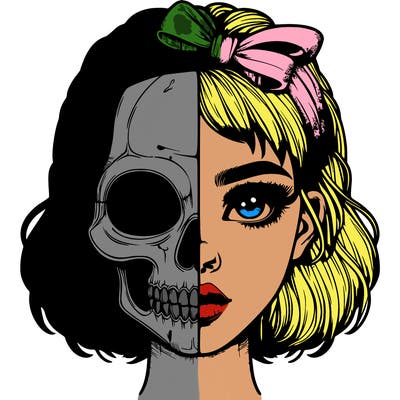 realistic girl with half skull mask