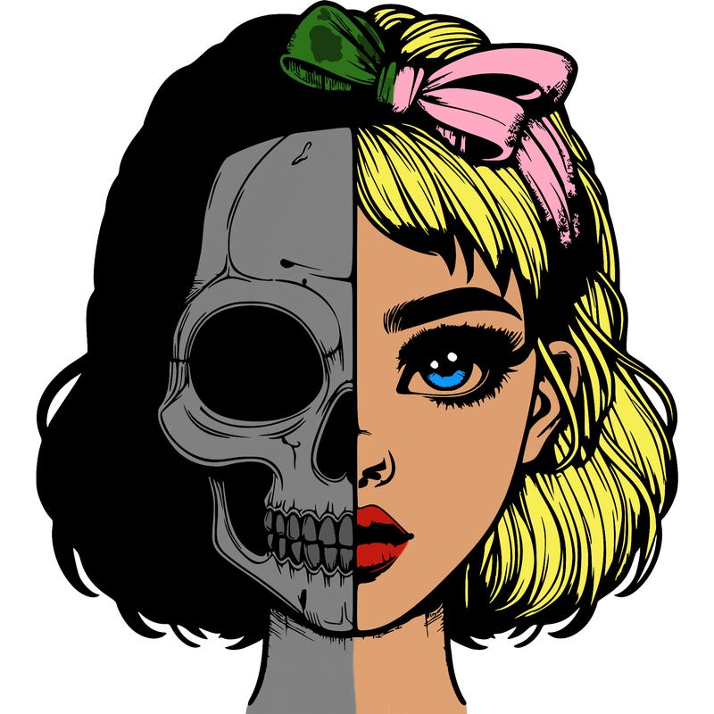 realistic girl with half skull mask