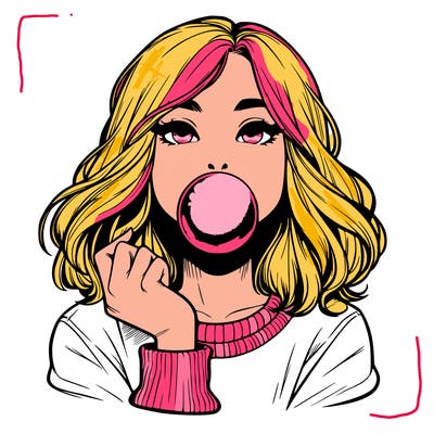 girl blowing bubblegum realistic