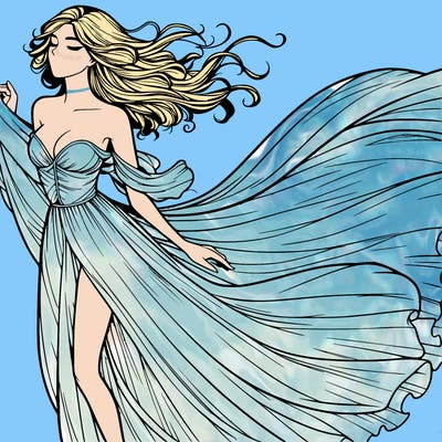 realistic woman in dress flowing the the wind