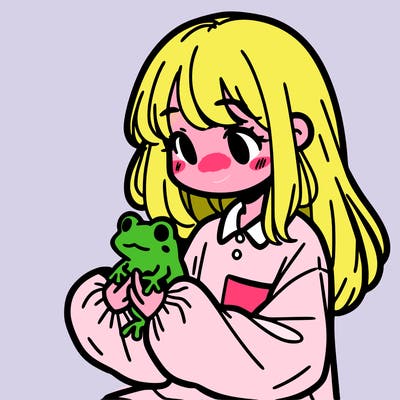 girl with long hair and a oversized shirt. and she is holding a frog