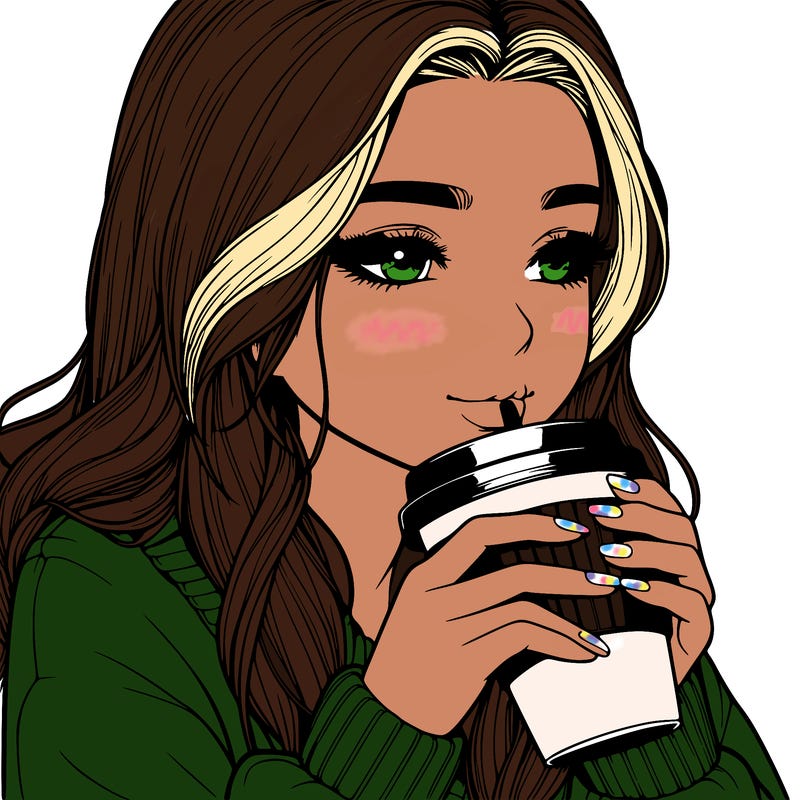 realistic girl drinking coffee