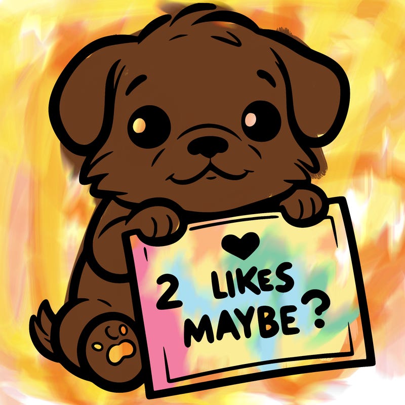 a puppy holding a sign that says 2 likes maybe?