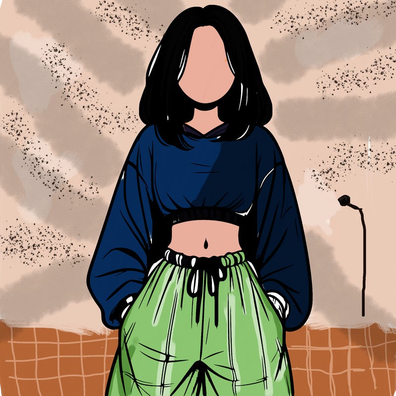 realistic girl faceless with baggy pants and a crop top