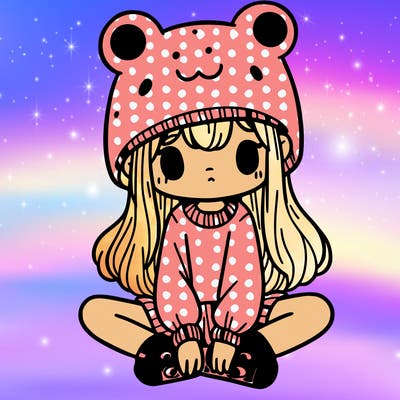 a girl wearing a frog hat and some frog socks