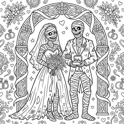 Dive into a wonderfully whimsical world with our Undead Mummies Wedding coloring page, where eternal love takes on a delightfully spooky charm. Perfect for those who adore a touch of the macabre mixed with heartwarming romance.